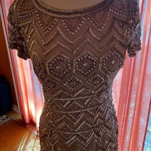 Adrianna Papell gold sequin beaded gown